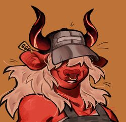  alternate_species anthro anthrofied bovid bovine cattle clothing crockuddles demon desdemona_(fortnite) desdemoona ear_piercing ear_ring ear_tag epic_games facial_piercing farmer female fluffy_ears fortnite hair hair_over_eyes horn mammal nose_piercing nose_ring overalls piercing ring_piercing septum_piercing septum_ring solo 