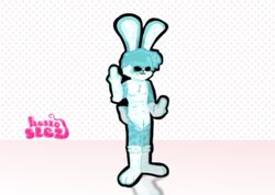  anthro blue_body blue_fur blue_hair czech devious devious_grin fur gesture hair hand_gesture humanoid lagomorph leporid looking_at_viewer male mammal middle_finger nude pleskoslez plesky_(pleskoslez) rabbit simple_background smile solo tail white_body white_fur 