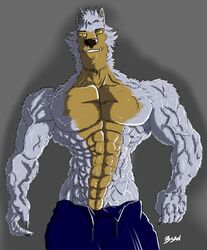  abs anthro bsan94 canid canine canis chad_(meme) ernest_khalimov furmemes_bsan94 gigachad humanoid male mammal meme muscular muscular_male solo wolf 