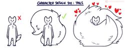  ambiguous_gender anthro big_tail black_and_white chart check_mark chest_tuft fluffy fluffy_tail fur heart_symbol hi_res huge_tail humor hyper hyper_tail long_tail monochrome nicopossum patreon patreon_logo short_legs short_tail simple_background smile solo standing tail text tuft url watermark white_background white_body white_fur 