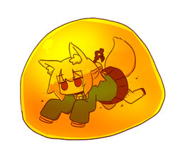  amber_(gemstone) animal_ear_fluff animal_ears bell blonde_hair blush brown_collar collar commentary_request duplicate female fox_ears fox_girl fox_tail gem green_shirt hair_bun hair_ornament jingle_bell kemomimi-chan_(naga_u) long_hair long_sleeves naga_u neck_bell original pixel-perfect_duplicate pleated_skirt purple_skirt red_eyes ribbon-trimmed_thighhighs ribbon_trim shirt simple_background single_hair_bun skirt sleeves_past_fingers sleeves_past_wrists solo tail thighhighs white_background white_thighhighs 