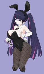  animal_ears bad_id bad_pixiv_id bare_shoulders black_hairband blunt_bangs bow bowtie breasts cleavage commentary cropped_legs detached_collar english_commentary fake_animal_ears fake_tail female fishnet_pantyhose fishnets green_eyes hairband highres honekoneko_(psg) large_breasts leotard long_hair ocha_(popopogg) panty_&amp;_stocking_with_garterbelt pantyhose playboy_bunny purple_background rabbit_ears rabbit_tail simple_background solo stocking_(psg) strapless strapless_leotard tail twintails very_long_hair wrist_cuffs 