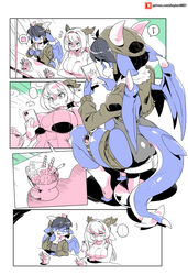  ... 2girls animal_ears aviator_cap bomber_jacket breasts dragon_ears dragon_girl dragon_horns dragon_tail dragon_wings flat_chest food goggles_around_one_leg highres horns ice_cream inconvenient_breasts instagram_logo jacket judge large_breasts leotard_under_clothes levia_(shepherd0821) monster_girl multiple_girls musical_note original pointy_ears ptera_(shepherd0821) scales shadow shepherd0821 short_shorts shorts sleeveless sleeveless_turtleneck spoken_ellipsis spoken_musical_note tail turtleneck weighing_scale wings 