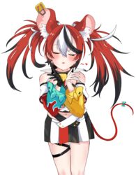  animal_ears bare_shoulders black_gloves closed_eyes collar crop_top dice_hair_ornament female gloves hair_ornament hakos_baelz hakos_baelz_(1st_costume) heart highres hololive hololive_english inapple looking_at_viewer midriff mouse_ears mouse_girl off-shoulder_shirt off_shoulder open_mouth shirt single_glove solo spiked_collar spikes strapless strapless_shirt tail umamusume umapyoi_densetsu virtual_youtuber 