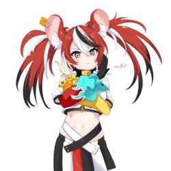  animal_ears bare_shoulders black_gloves collar crop_top crossed_arms dice_hair_ornament female gloves hair_ornament hakos_baelz hakos_baelz_(1st_costume) highres hololive hololive_english inapple looking_at_viewer midriff mouse_ears mouse_girl off-shoulder_shirt off_shoulder shirt single_glove solo spiked_collar spikes strapless strapless_shirt umamusume umapyoi_densetsu virtual_youtuber 