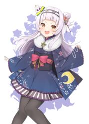  :d arched_bangs black_pantyhose blush crescent_print female fur-trimmed_kimono fur_scarf fur_trim grey_hair hair_bun hair_ornament hairband highres hololive imosato_(imosato555) japanese_clothes kagami_mochi kimono kimono_skirt long_hair long_sleeves mochi_hair_ornament murasaki_shion murasaki_shion_(new_year) obi obijime official_alternate_costume open_mouth pantyhose sash shirt short_eyebrows sidelocks single_side_bun smile solo tsurime v-shaped_eyebrows virtual_youtuber white_shirt yellow_eyes 