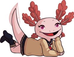  alpha_channel amphibian anthro asian_clothing axey_(wazzaldorp) axolotl bottomwear clothed clothing east_asian_clothing female footwear fully_clothed hi_res japanese_clothing japanese_school_uniform legwear lying marine mole_salamander on_front pink_eyes real_axolotl_hours salamander school_uniform serafuku simple_background skirt socks solo sweater topwear transparent_background uniform wazzaldorp 