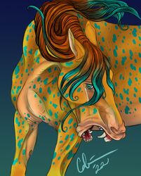  2022 ambiguous_gender blue_eyes calima calima_(character) celtic_mythology dappled_fur digital_media_(artwork) equid equine european_mythology fangs feral hair hi_res kelpie mammal multicolored_hair mythological_creature mythological_equine mythology open_mouth solo teeth two_tone_hair 