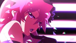  aetherion bare_shoulders black_gloves commentary_request female finger_to_mouth gloves hair_ornament half-closed_eyes highres lips looking_at_viewer open_mouth pieces_of_sweet_stars pink_eyes pink_hair portrait solo tengen_toppa_gurren_lagann yoko_littner 