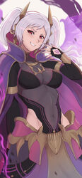  absurdres aura breasts cleavage covered_navel dark_aura dark_persona english_commentary evil_smile evomanaphy eyes_of_grima fake_horns female fingernails fire_emblem fire_emblem_awakening fire_emblem_heroes grey_hair grima_(fire_emblem) highres horned_headwear horns leotard lips looking_at_viewer md5_mismatch oerba_yun_fang official_alternate_costume possessed red_eyes robin_(female)_(fell_tactician)_(fire_emblem) robin_(female)_(fire_emblem) robin_(fire_emblem) see-through see-through_cleavage sharp_fingernails skin_tight slit_pupils smile solo twintails white_hair 