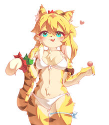  :3 animal_ear_fluff animal_ears animal_nose aqua_eyes ass_visible_through_thighs bikini black_fur blonde_hair blush body_fur breasts cameltoe candy cleavage cowboy_shot female finger_to_cheek food furry furry_female green_ribbons hair_between_eyes hands_up heart highres holding holding_candy holding_food holding_lollipop lalamedli lollipop looking_at_viewer medium_hair mia_(world_flipper) navel oerba_yun_fang open_mouth ponytail red_ribbon ribbon side-tie_bikini_bottom simple_background skin_fang small_breasts solo swimsuit tail tail_ornament tail_raised tail_ribbon thigh_gap thigh_strap tiger_ears tiger_girl tiger_stripes tiger_tail white_background white_bikini white_fur world_flipper wrist_ribbon yellow_fur 