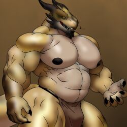  aileron_(artist) anthro big_hands big_muscles big_pecs claws dragon horn huge_muscles huge_pecs hyper hyper_muscles male musclegut muscular muscular_anthro muscular_male mythological_creature mythological_scalie mythology nipples pecs scalie sharp_teeth solo teeth 