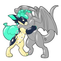  animate_inanimate blue_body closed_eyes dragon duo hug hugging_another inflatable living_machine machine membrane_(anatomy) membranous_wings mythological_creature mythological_scalie mythology pool_toy scalie standing symrea telegram_sticker wings 