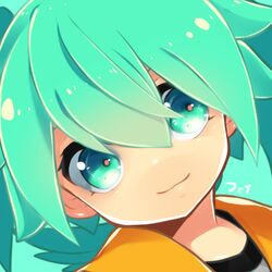  1boy bad_id bad_pixiv_id character_name closed_mouth fei_rune garu_(inazuma_eleven) green_eyes green_hair inazuma_eleven_(series) inazuma_eleven_go inazuma_eleven_go_chrono_stone looking_at_viewer lowres male_focus name_(oiuio) portrait smile soccer_uniform solo sportswear 