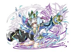  bad_id bad_pixiv_id bare_legs barefoot ceres_(p&amp;d) crown detached_sleeves dress evil_ceres_(p&amp;d) female kei_(keiclear) long_hair puzzle_&amp;_dragons red_eyes solo staff white_hair wings 