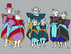  6+boys beerus boots character_request deity dragon_ball dragon_ball_super earrings gowasu kaioushin kibito long_hair looking_at_viewer male_focus monochrome multiple_boys no_humans serious short_hair smile zamasu 