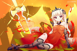  bad_id bad_pixiv_id blonde_hair braid breasts female fire_valkyrie_(p&amp;d) long_hair looking_at_viewer medium_breasts ootsuki_momiji puzzle_&amp;_dragons red_eyes smile solo sword thighhighs valkyrie_(p&amp;d) weapon wings 