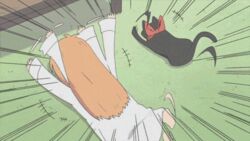  animated animated animated blue_hair cap feline female hakase_(nichijou) labcoat laughing lolicon long_hair lowres necktie nichijou orange_hair professor_shinonome rofl sakamoto_(nichijou) screencap tears 