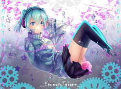  aqua_hair blue_eyes bubbles ene_(kagerou_project) headphones kagerou_project short_hair skirt teka thighhighs twintails zettai_ryouiki 