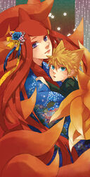  animal_ears blonde_hair blue_eyes female fox_ears fox_tail hinell long_hair mother_and_son naruto naruto_(series) purple_eyes red_hair short_hair tail uzumaki_kushina uzumaki_naruto 