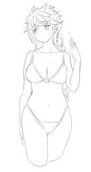  asymmetrical_hair bikini braid breasts cleavage collarbone cowboy_shot cropped_legs facing_viewer female greyscale highleg highleg_bikini highleg_swimsuit kantai_collection large_breasts line_art long_hair looking_to_the_side monochrome o-ring o-ring_bikini single_braid solo standing swimsuit tamu_(mad_works) unryuu_(kancolle) very_long_hair 