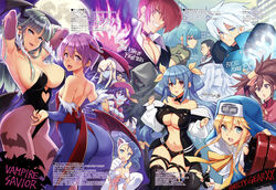  4boys 6+girls :o animal_ears animal_hands animal_print areola_slip armpits ass asymmetrical_wings bad_source bare_shoulders bat_(animal) bat_print black_panties black_thighhighs blonde_hair blue_hair blue_skin breasts bridal_gauntlets bridget brown_hair cat_ears center_opening chinese_clothes choker cleavage clothing_cutout collage collar collarbone colored_skin commentary copyright_name crossover dizzy_(guilty_gear) earrings felicia_(vampire) fingernails full_moon genderswap_(mtf) glasses gloves green_eyes green_hair guilty_gear guilty_gear_x guilty_gear_xx habit heart_cutout highres jedah_dohma jewelry keith_evans kekocha kuradoberi_jam large_breasts lei_lei leona_heidern leotard lilith_aensland long_hair midnight_bliss moon morrigan_aensland multiple_boys multiple_crossover multiple_girls navel necro_(guilty_gear) nun open_mouth otoko_no_ko panties pantyhose pointy_ears ponytail print_pantyhose psychic_force purple_eyes purple_hair red_hair revealing_clothes ribbon rule_63 scan shiny_skin short_hair signature simple_background skin_tight small_breasts smile the_king_of_fighters thighhighs tied_hair translation_request twintails underwear undine_(guilty_gear) vampire_(game) white_hair wings yagami_iori yellow_ribbon yo-yo 