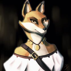  1:1 2020 akilae06 anthro armello belt brown_eyes canid canine clothed clothing female fox hi_res jewelry league_of_geeks looking_at_viewer mammal necklace scarlet_(armello) solo 