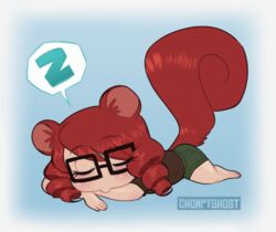  animal_humanoid bottomwear casimira_(orannis0) chompyghost clothing eyewear female fluffy fluffy_tail glasses humanoid mammal mammal_humanoid napping rodent rodent_humanoid sciurid sciurid_humanoid shorts sleeping solo tail tree_squirrel_humanoid 