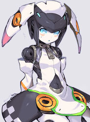  absurdres android blue_eyes blush_stickers commentary_request detached_sleeves dia_(world_flipper) female highres joints navel partial_commentary robot robot_joints solo suurin_(ksyaro) sweatdrop world_flipper zipper 