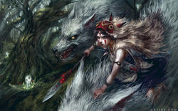  16:10 2020 action_pose ambiguous_gender ari_ibarra armlet bared_teeth black_nose blue_eyes canid canine canis cape clothing dagger detailed detailed_background detailed_fur digital_media_(artwork) digital_painting_(artwork) dress ear_piercing female feral footwear forest forest_background frown fur fur_cape fur_clothing fur_grab fur_trim_(clothing) gem ghibli group high-angle_view holding_melee_weapon holding_object holding_polearm holding_spear holding_weapon human humanoid jewelry kodama_(princess_mononoke) large_group larger_feral light_body light_skin mammal mask_on_head melee_weapon mononoke_hime moss nature nature_background open_mouth outside piercing plant polearm pose purple_clothing purple_dress red_mask riding roots san_(princess_mononoke) sapphire_(gem) sharp_teeth shoes size_difference smaller_human smaller_humanoid spear spirit straddling teeth tooth_necklace topwear tree tribal tribal_clothing tribal_jewelry vest warpaint warrior weapon white_body white_fur widescreen wolf yellow_sclera 