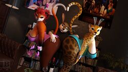  16:9 3d_(artwork) ass big_breasts big_butt blue_eyes blx24 breasts bunny_costume clothing costume digital_media_(artwork) felid feline female group hi_res lagomorph leopard leporid male mammal pantherine rabbit trio widescreen 