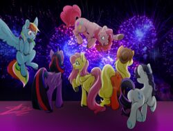  alicorn applejack_(mlp) balloon balloon_support blonde_hair blue_body blue_eyes blue_feathers blue_wings clothing cowboy_hat cutie_mark earth_pony equid equine feathered_wings feathers female feral fireworks fluttershy_(mlp) flying friendship_is_magic group hair hanging_from_balloon hasbro hat headgear headwear hi_res hooves horn horse inflatable mammal mane_six_(mlp) multicolored_hair my_little_pony mythological_creature mythological_equine mythology open_mouth open_smile orange_body pegasus pink_body pink_hair pinkie_pie_(mlp) pony purple_body purple_eyes purple_hair rainbow_dash_(mlp) rainbow_hair rarity_(mlp) rear_view sabrinaleaarts smile standing twilight_sparkle_(mlp) underhoof unicorn white_body wings yellow_body yellow_feathers yellow_wings 