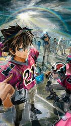  6+boys american_football american_football_(object) american_football_helmet ball bandaid bandaid_on_face bandaid_on_nose closed_mouth eyeshield_21 gloves hat helmet highres kobayakawa_sena multiple_boys ossan_zabi_190 pants raimon_tarou rain sakuraba_haruto seijuro_shin short_hair yellow_eyes 