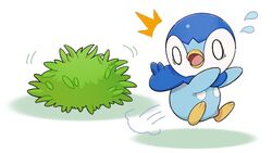  0_0 ^^^ bush commentary_request flying_sweatdrops no_humans official_art open_mouth piplup pokemon pokemon_(creature) project_pochama puff_of_air scared solo tongue white_background 