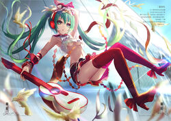  :o acoustic_guitar animal aqua_eyes aqua_hair armpits ass bare_arms bare_shoulders bird bless_you_(module) blurry breasts chinese_commentary commentary_request crop_top depth_of_field female flower frilled_shirt frills full_body guitar hair_flower hair_ornament hairband hatsune_miku headset high_heels holding holding_instrument instrument layered_skirt long_hair looking_at_viewer midriff miniskirt navel nisoku_hokou_(vocaloid) open_mouth partial_commentary project_diva_(series) project_diva_f_2nd red_footwear red_skirt red_thighhighs shirt shoes skirt sleeveless sleeveless_shirt small_breasts solo stomach thighhighs translation_request twintails underboob very_long_hair vocaloid wangchuan_de_quanyan white_shirt wrist_cuffs 