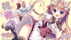  :3 animal_ears apron bell blue_eyes blush brown_hair feline headdress heart highres long_hair maid nekomori_mike nyan_cafe_macchiato panties ribbon skyfish_poco string_panties tail thighhighs underwear yukie 