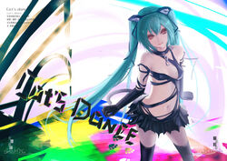  animal_ears aqua_hair cat&#039;s_dance_(vocaloid) cat_ears cat_tail chinese_commentary collar commentary_request elbow_gloves female gloves hatsune_miku long_hair red_eyes solo tail thighhighs twintails vocaloid wangchuan_de_quanyan 