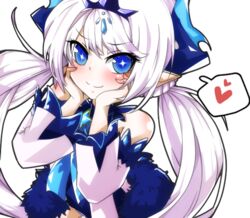  blue_eyes blue_horns blush commentary_request crown detached_sleeves elsword female hand_on_own_face heart horns luciela_r._sourcream noblesse_(elsword) soo_(vyve2555) star-shaped_pupils star_(symbol) symbol-shaped_pupils white_hair 