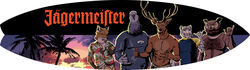  absurd_res alcohol aloha_shirt anthro antlers avian beak belly beverage big_belly billmund bird body_hair canid canine cere_(anatomy) chest_hair clothed clothing columbid creatures_of_the_night deer dodger_(creatures_of_the_night) felid fox gesture group hand_gesture hi_res horn j&auml;germeister looking_at_viewer male mammal night_owl_(creatures_of_the_night) owl pattern_clothing pattern_shirt pattern_topwear pigeon product_placement shaka_sign shirt simple_background smile snowy_(creatures_of_the_night) standing the_stag topless topwear white_background wingman 