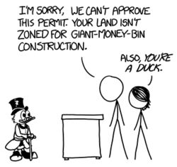  anatid anseriform avian bird clothed clothing duck english_text female group hat headgear headwear human humor low_res male mammal misleading_thumbnail parody randall_munroe scrooge_mcduck simple_background stick_figure text top_hat what xkcd 