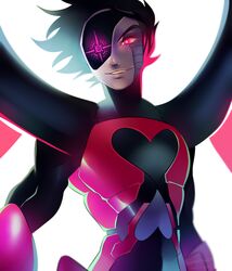  2015 android black_hair hair heart_symbol hi_res humanoid machine male mettaton mettaton_neo not_furry pose robot robot_humanoid smile solo undertale undertale_(series) xenvita_(artist) 