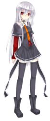  absurdres black_thighhighs boots choker commentary_request female full_body highres jitome long_hair necktie niboss original partial_commentary red_eyes ribbon ribbon_choker school_uniform solo standing thighhighs transparent_background very_long_hair white_hair zettai_ryouiki 