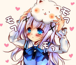  animal animal_on_head blue_eyes blush female gochuumon_wa_usagi_desu_ka? gochuumon_wa_usagi_desuka? kafuu_chino long_hair tippy tippy_(gochuumon_wa_usagi_desuka?) 