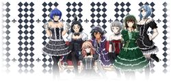  6+girls 7girls black_hair blue_hair chousen eyepatch gothic_lolita grey_hair ikkitousen lolita_fashion mouyuu_(ikkitousen) multiple_girls orange_hair ryomou_shimei shibai_chuutatsu ten&#039;i ten&#039;i_(ikkitousen) ukitsu ukitsu_(ikkitousen) 