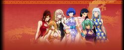  6+girls 7girls bachou_mouki black_hair blue_hair breasts chouun_shiryuu cleavage green_hair ikkitousen kakouen_myousai large_breasts multiple_girls pink_hair purple_hair ryofu_housen ryomou_shimei shibai_chuutatsu sonsaku_hakufu 