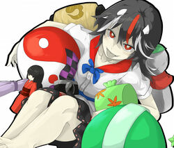  :p ball barefoot blouse camera commentary_request doll female horns impossible_spell_card jizou kijin_seija lamp lantern leaning looking_at_viewer mallet multicolored_hair nimble_fabric orb pale_skin paper_lantern red_eyes shirt short_hair short_sleeves simple_background skirt small_horns solo tongue tongue_out touhou tyouseki white_background white_horns yin_yang 