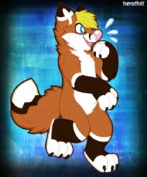  2015 anthro biped blonde_hair blue_eyes brown_body brown_fur canid canine digital_media_(artwork) dipstick_tail facial_markings featureless_crotch feet fingerless_(marking) fluffy fluffy_tail fox foxeh full-length_portrait fur gloves_(marking) hair head_markings leg_markings male mammal markings multicolored_body multicolored_fur multicolored_tail naturally_censored nude open_mouth orange_body orange_fur pink_nose portrait sephyfluff signature simple_background smile socks_(marking) solo standing tail tail_markings textured_background toeless_(marking) toony white_body white_fur white_tail_tip 