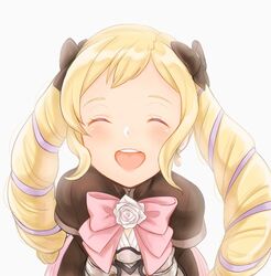  akina_(akn_646) black_bow blonde_hair bow closed_eyes earrings elise_(fire_emblem_if) female fire_emblem fire_emblem_if hairbow jewelry long_hair multicolored_hair nintendo open_mouth pink_bow purple_hair simple_background solo twintails upper_body white_background 