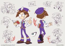  book brown_hair brown_shoes character_sheet cuff_links feather_in_hair feathers glasses hat klug klug_(puyopuyo) model_sheet phuijl puyo_puyo_tetris puyopuyo sega shoes various_expressions 