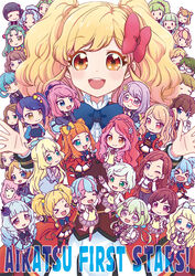  &gt;_&lt; 4boys 6+girls ;&gt; ahoge aikatsu!_(series) aikatsu_stars! alice_carol_(aikatsu_stars!) animal_ears ashida_yuuri_(aikatsu!) blonde_hair blue_hair blunt_bangs bonnet bow bowtie caroline_(aikatsu!) character_request chibi closed_eyes closed_mouth commentary_request copyright_name elza_forte epaulettes everyone flower futaba_aria glasses green_eyes green_hair hair_flower hair_ornament hairband hairbow hanazono_kirara haruka_ruka igarashi_nozomu kasumi_asahi kasumi_mahiru kasumi_yozora kira_kanata kisaragi_tsubasa kizaki_rei looking_at_viewer m4_uniform mizuki_maya multicolored_hair multiple_boys multiple_girls nanakura_koharu nijino_yume one_eye_closed open_mouth ponytail purple_bow purple_hair purple_skirt red_hair s4_uniform sakuraba_rola saotome_ako school_uniform shiratori_hime shirogane_lily short_hair skirt smile standing standing_on_one_leg swept_bangs twintails venus_ark_uniform yellow_eyes yotsuboshi_academy_school_uniform yuuki_subaru 